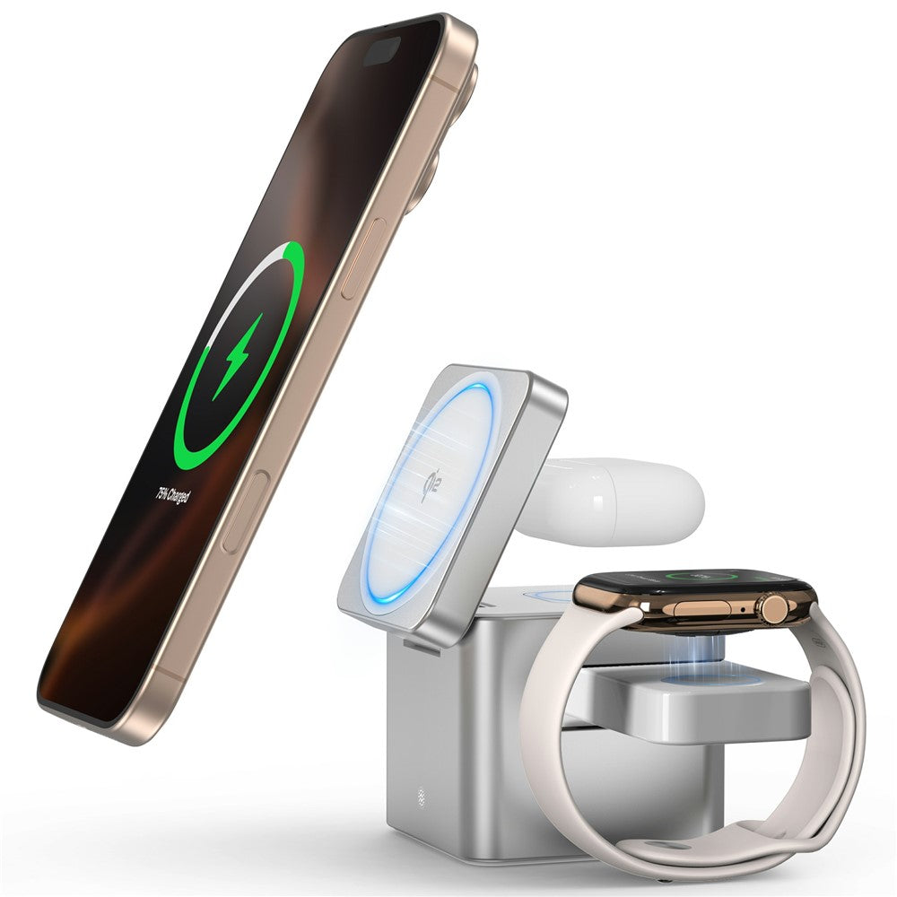Qi2 3-in-1 Wireless Charging Station Magnetic Aluminum Alloy Charger - Silver