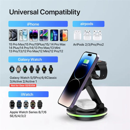 3-in-1 Rotating Desktop Charging Station Magnetic Wireless Charger