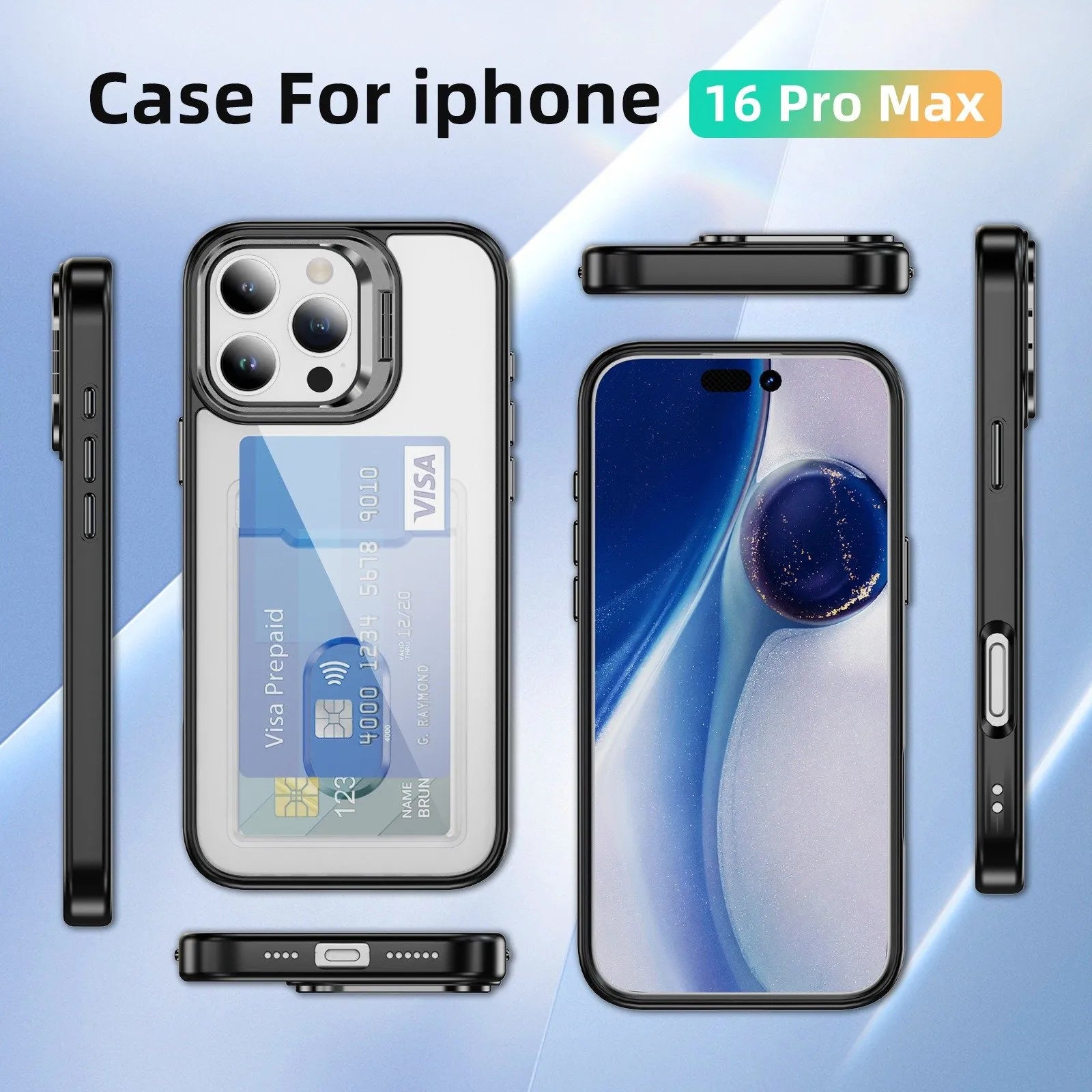 Bumper Clear iPhone Case with Card Holder and Lens Cover